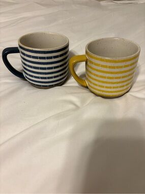 Hearth & Hand Magnolia Striped Stoneware Mug Set Blue Yellow Farmhouse
